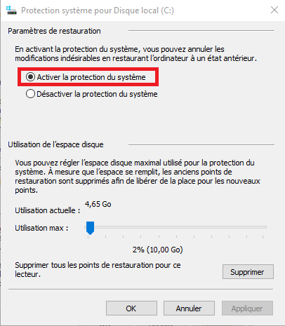 6-Comment créer un point de restauration Windows 10